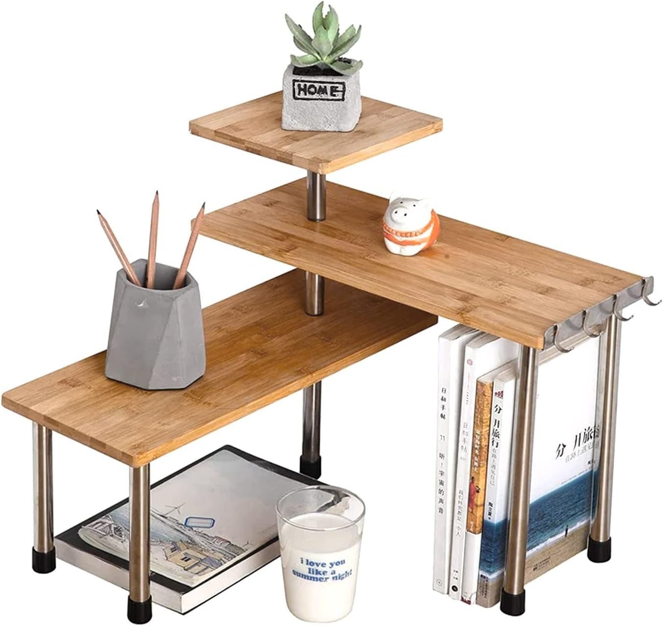 Scaffale angolare in legno con 3 ripiani, mensola da cucina, effetto mogano, 80 cm