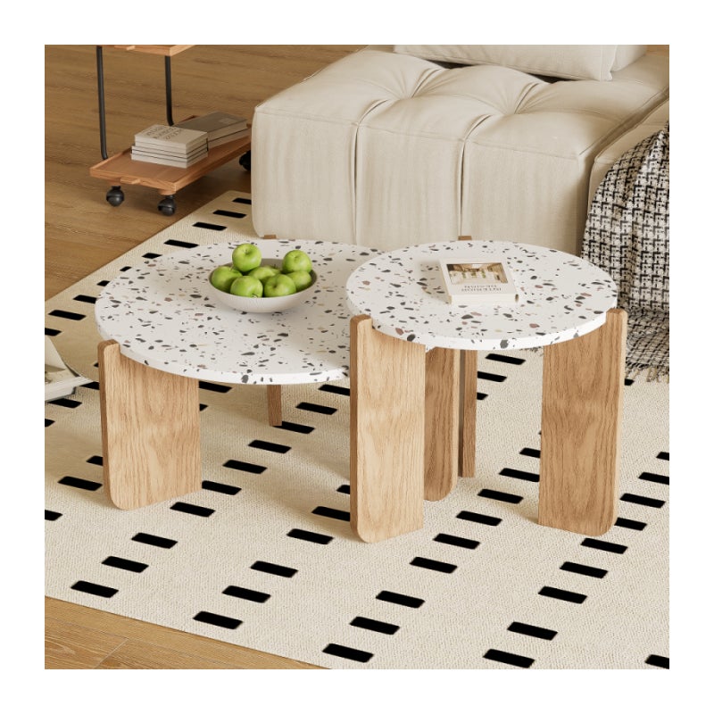 Modułowy stolik kawowy składający się z 2 części, z artystycznym blatem, solidnymi nogami, nowoczesny design do salonu i na balkon