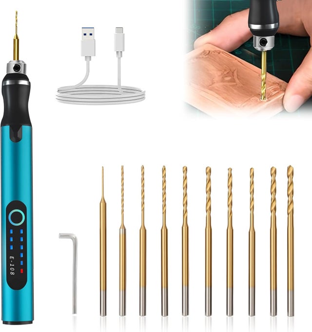 Mini perceuse électrique sans fil à 3 vitesses - Avec 10 petits forets - pour la fabrication de bijoux, porte-clés en résine, pendentif en résine