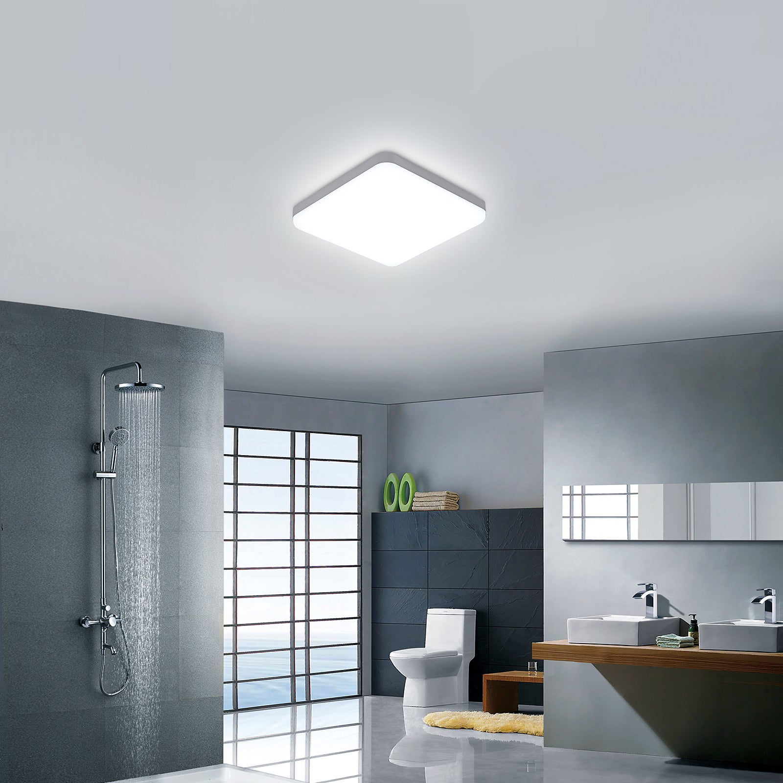 GOECO Plafón LED Cuadrado Blanco 32W 2800 Lúmenes, IP44, Luz Blanca 6500K, Lámpara De Techo Para Baño Pasillo Cocina Dormitorio Entrada - 8