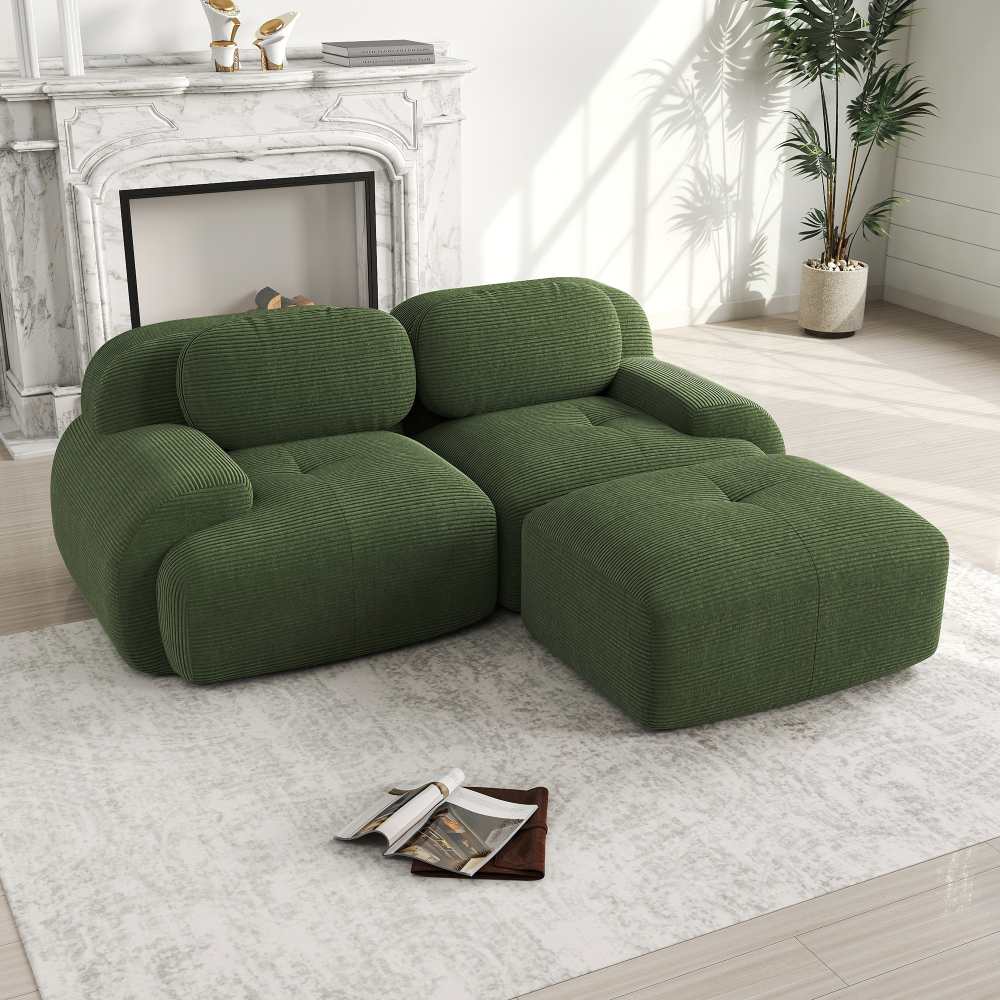 Sofa d’Angle Modulaire 82'' en Corduroy Luxueux, Sans Montage, Accoudoirs Arrondis, Coussin Élastique pour Salon et Chambre - 2