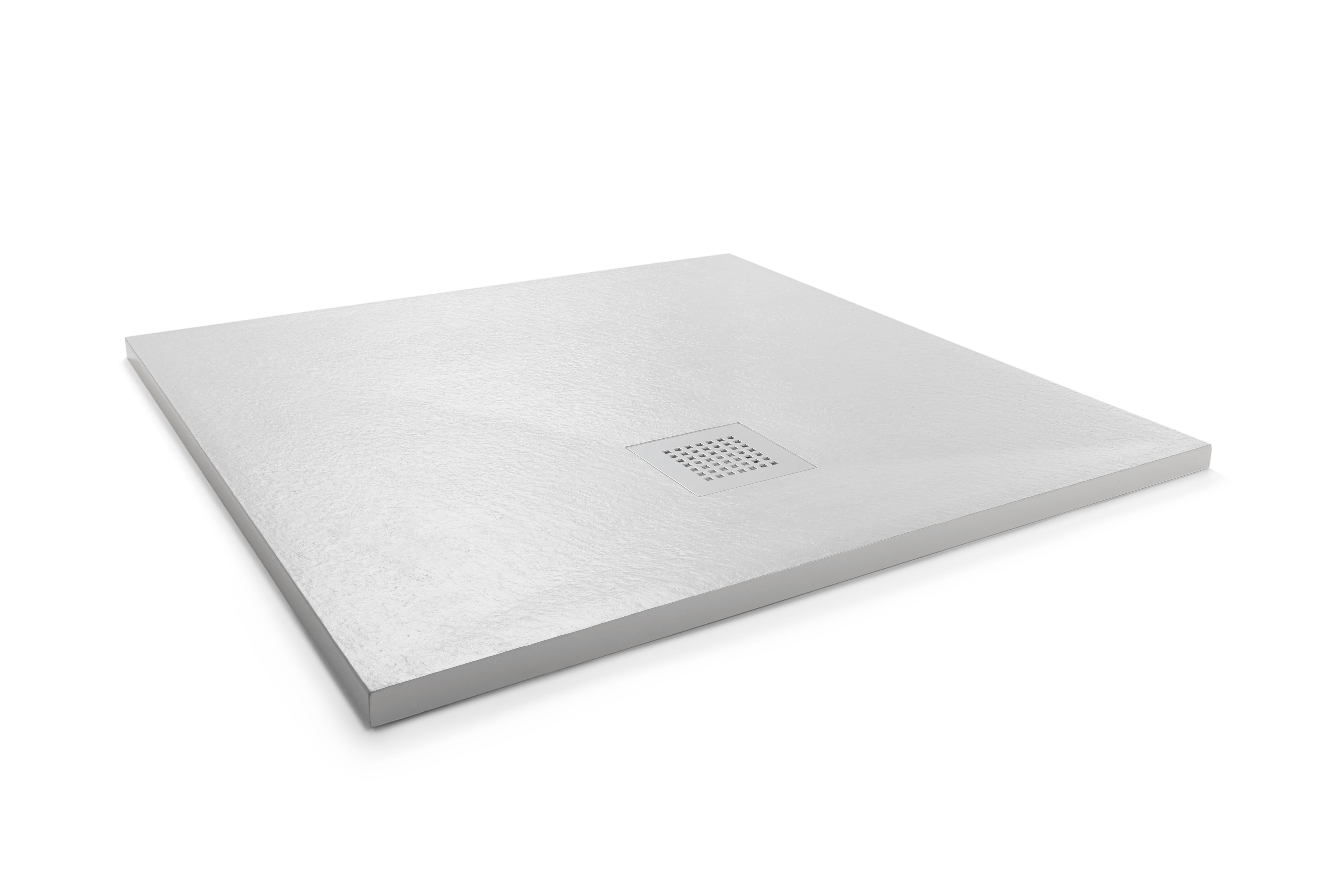 Cadita de dus slim ultra usoara ALUX Fibrex, 100x100, alb, textura slate, cu grilaj inox