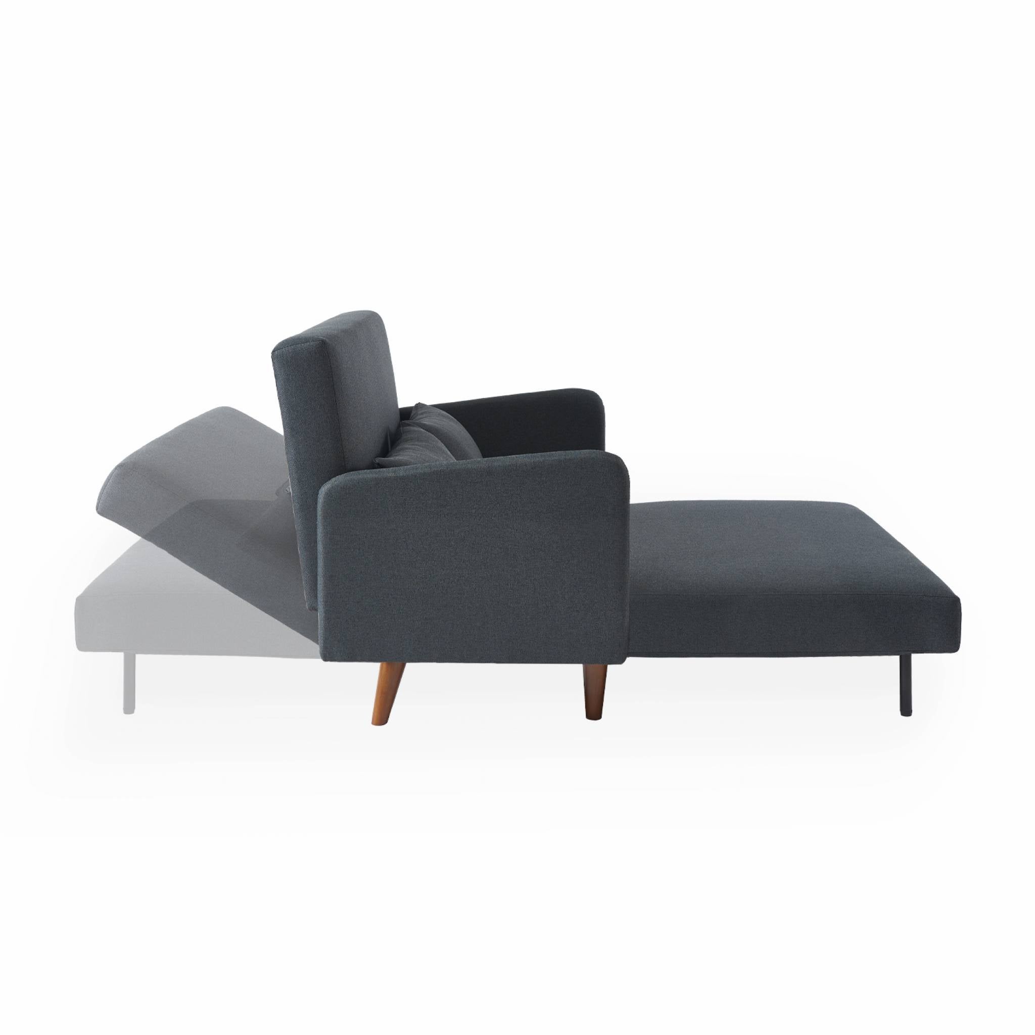 Canapé convertible en tissu - Panam - 2 places scandinave. pieds bois foncé. gris foncé. banquette. dossier inclinable - 8