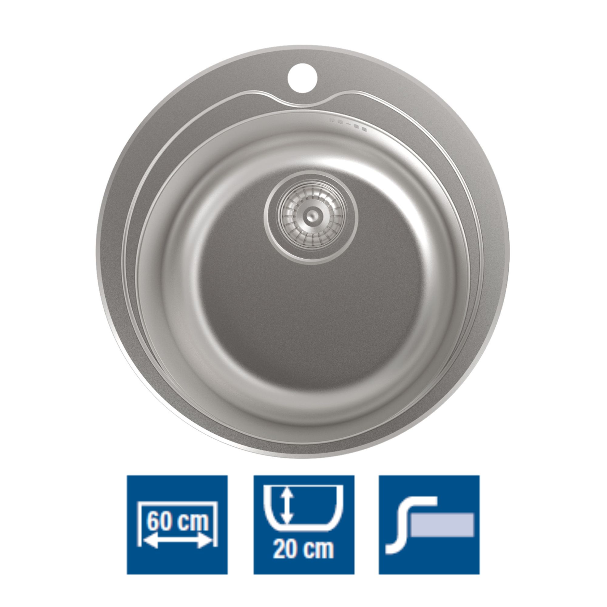 Cata  Fregadero Rs-1 1 Seno Redondo Ø48,5Cm Base Fonoabsorbente Acero Inoxidable Acero Inoxidable, Leroy Merlin