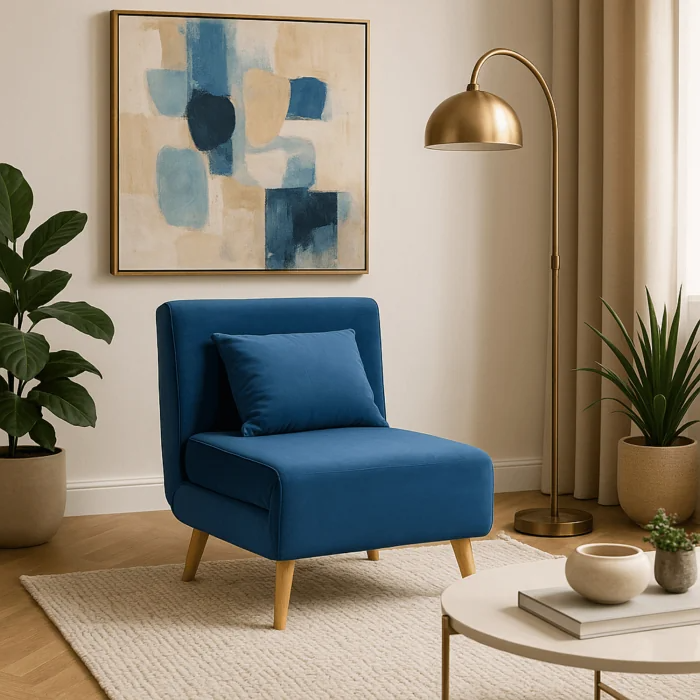 Fotel Rozkładany Do Spania Leżak Łóżko Sofa Jednoosobowa Granatowy MARRY - 2