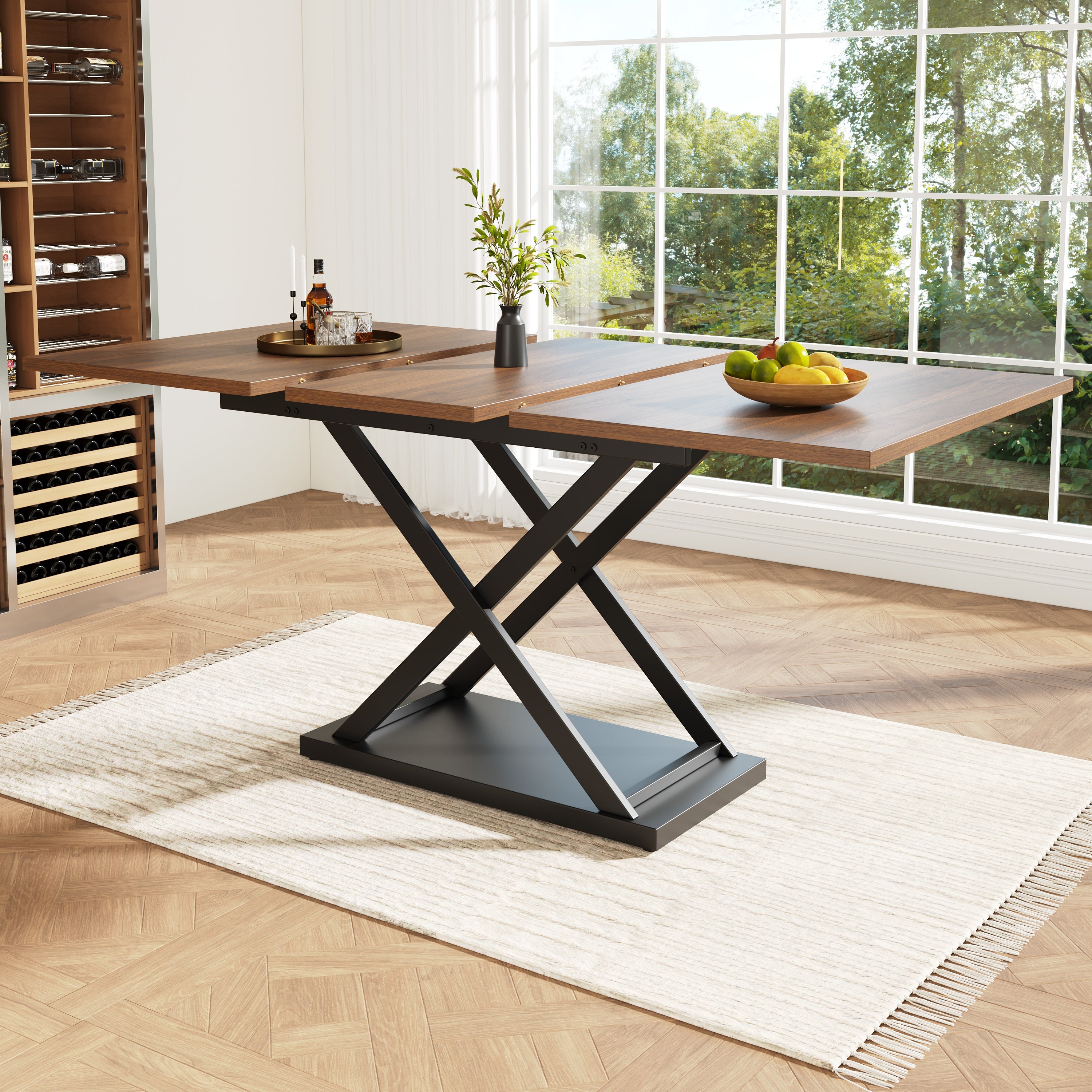 Rozkładany stół jadalny dla 4-6 osób - 120/160 x 80 x 75 cm - nogi z płyty MDF i metalu - kolor orzechowy - 3