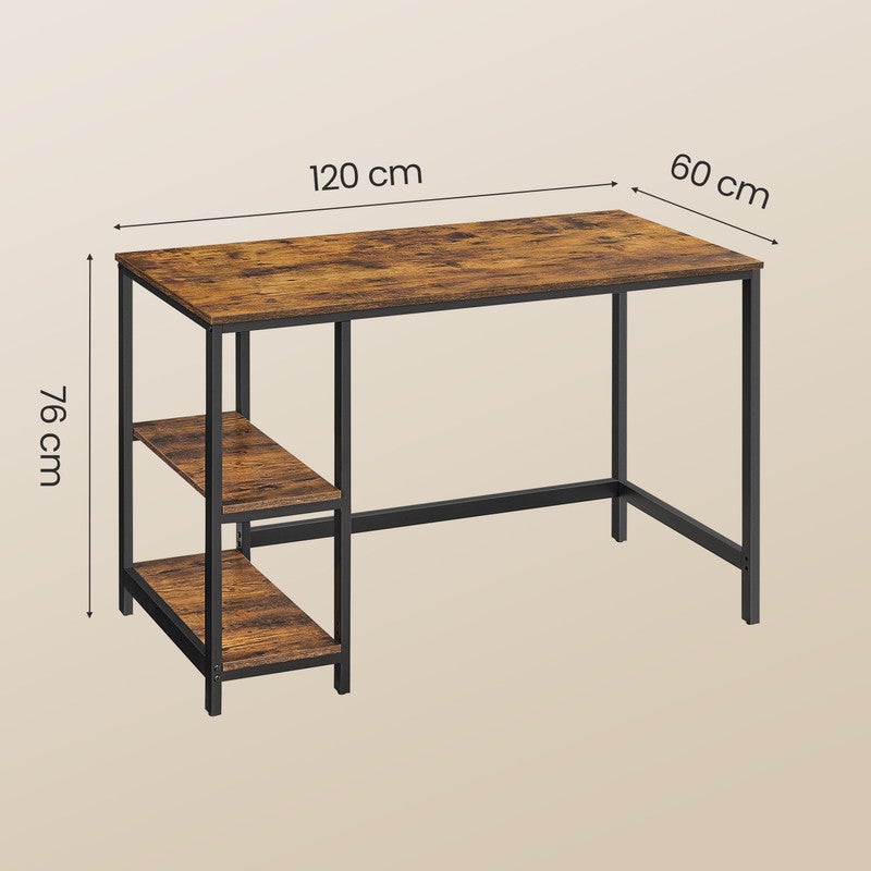 Table d’Ordinateur, Bureau avec Rangement, avec 2 Étagères Réversibles, Poste de Travail, Cadre en Acier, Style Industriel, Marron et Noir - 5