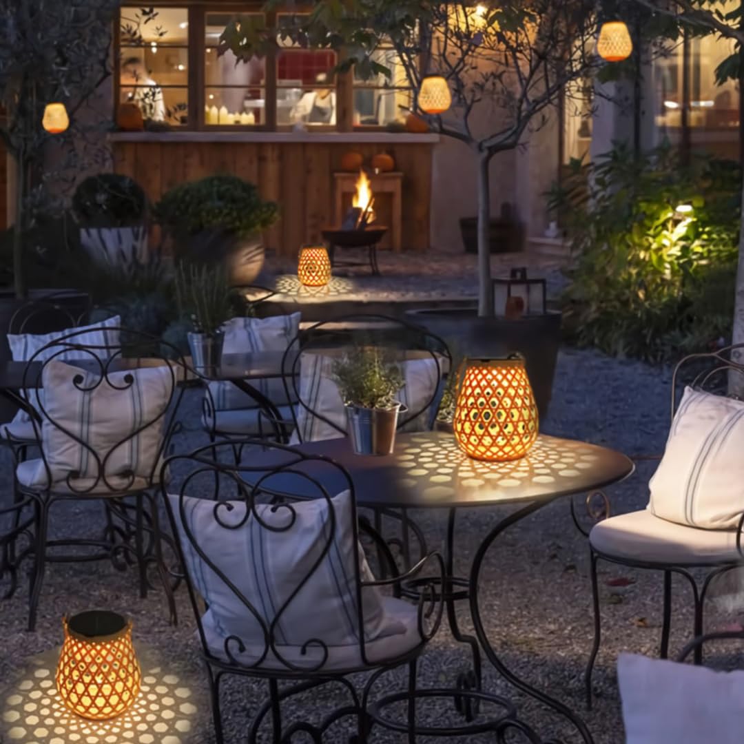 Lanterna Solar Exterior, Luminária Solar com Trama de Bambu Sintético, À Prova de Água IP65, Luz Solar para Jardim, Branco Quente (3500K) - 7