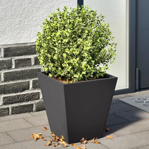 Topiary Ball Jardinière Fenêtre Noire - Composition 3 Boules De Buis Artificiel - Pot Métal - Hauteur 54 Cm
