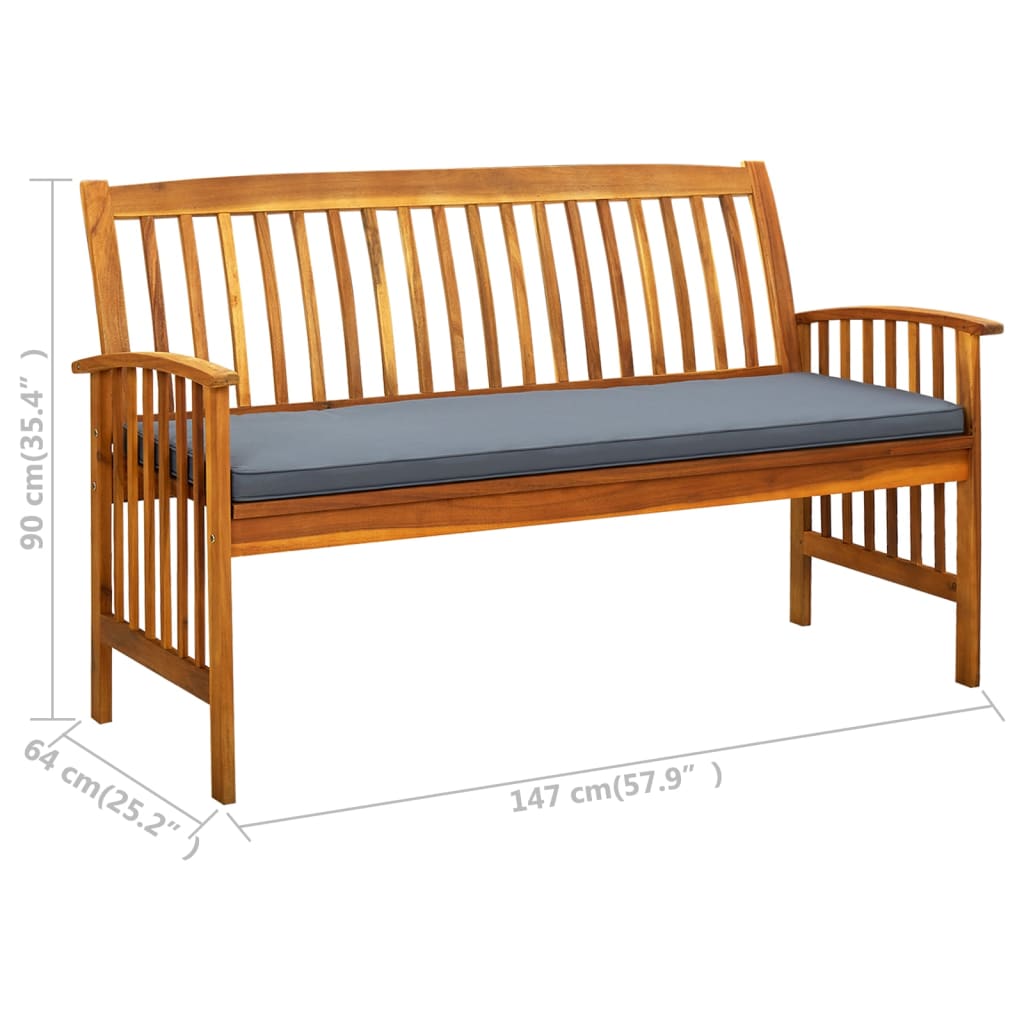 Banc de jardin meuble de patio d'extérieur terrasse avec coussin 147 cm bois d'acacia massif 02_0011430 - 7
