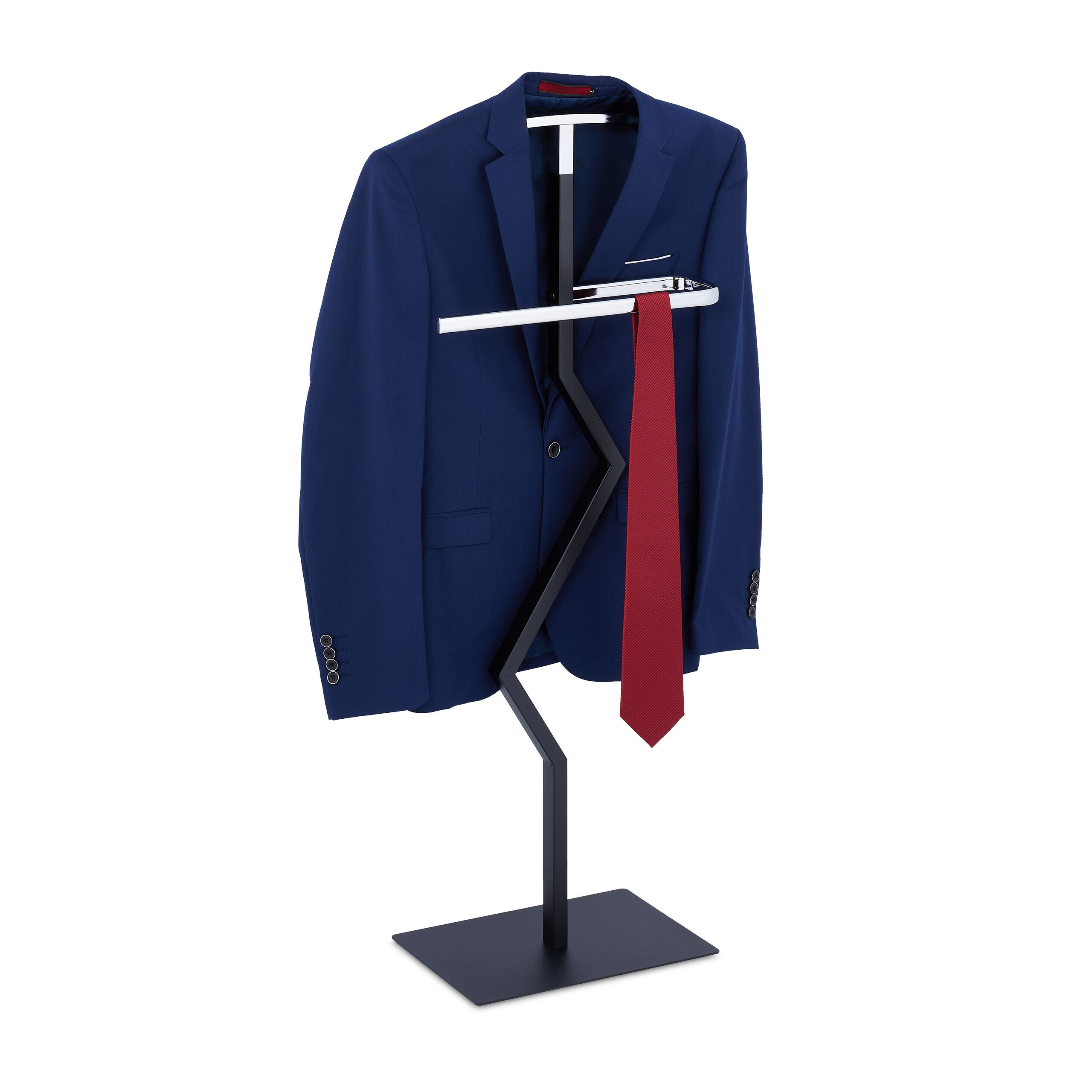 Servo Muto Per Camera - Appendiabiti Con Ripiano, 105x45.5x24cm, Acciaio Nero/Argento, Per Giacca E Pantalone - Foto 2