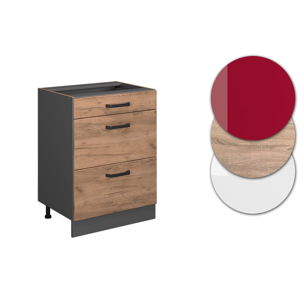 Vicco Meuble cuisine R-Line, Chêne de force doré, 60cm avec tiroirs, sans PT - 5