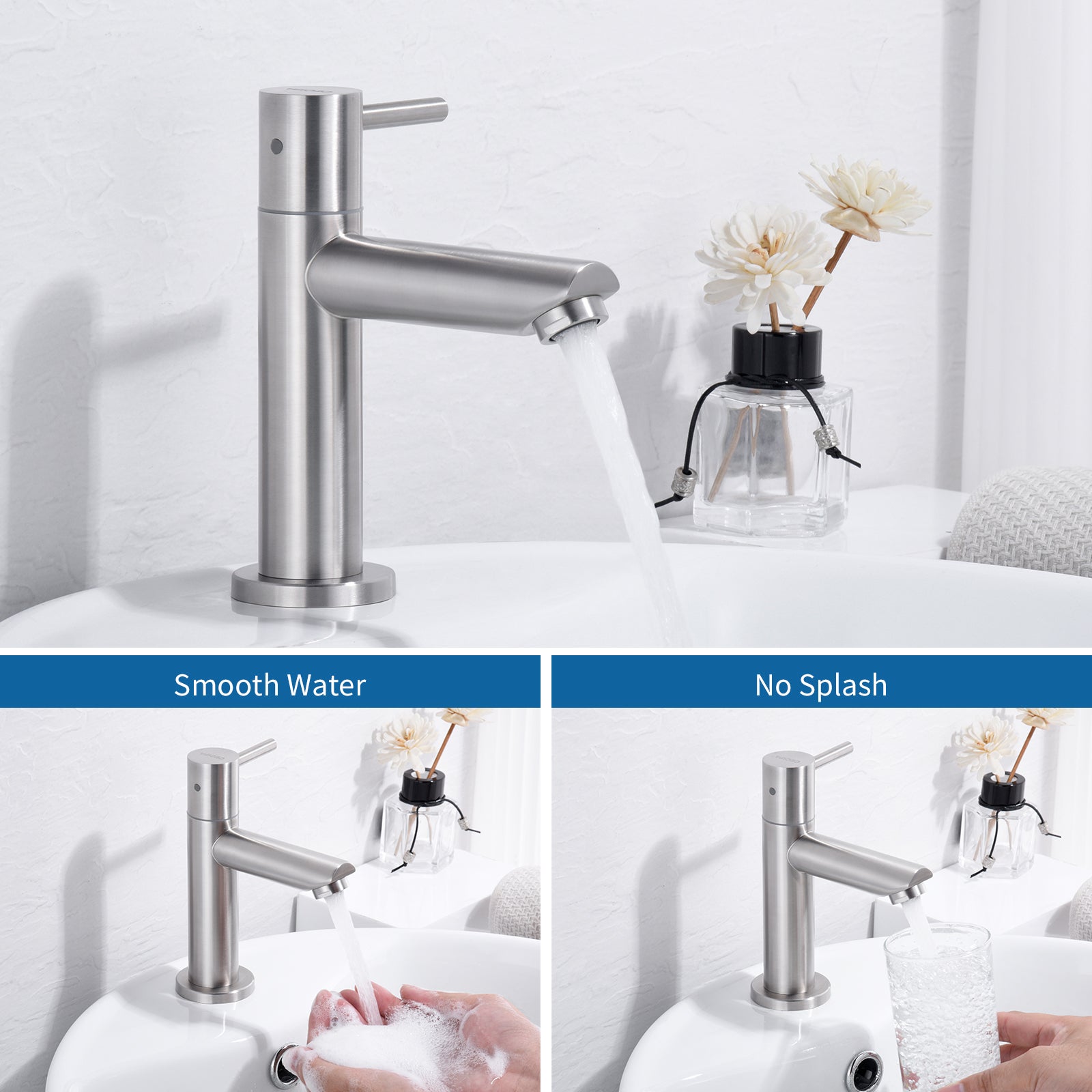 Cecipa max Robinet de lave-main Robinet de Froide Robinet de lavabo Brossé, Robinet de Lavabo d'eau Froide, Avec Aérateur Remplaçable,EU Modèle - 2