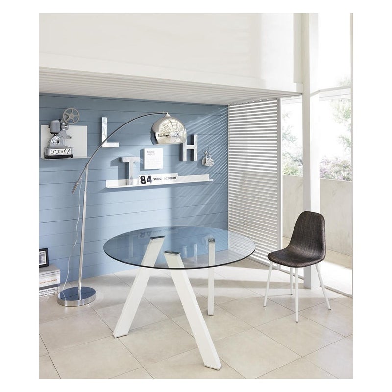 Stały stół Rondò ze szkła hartowanego i białymi nogami