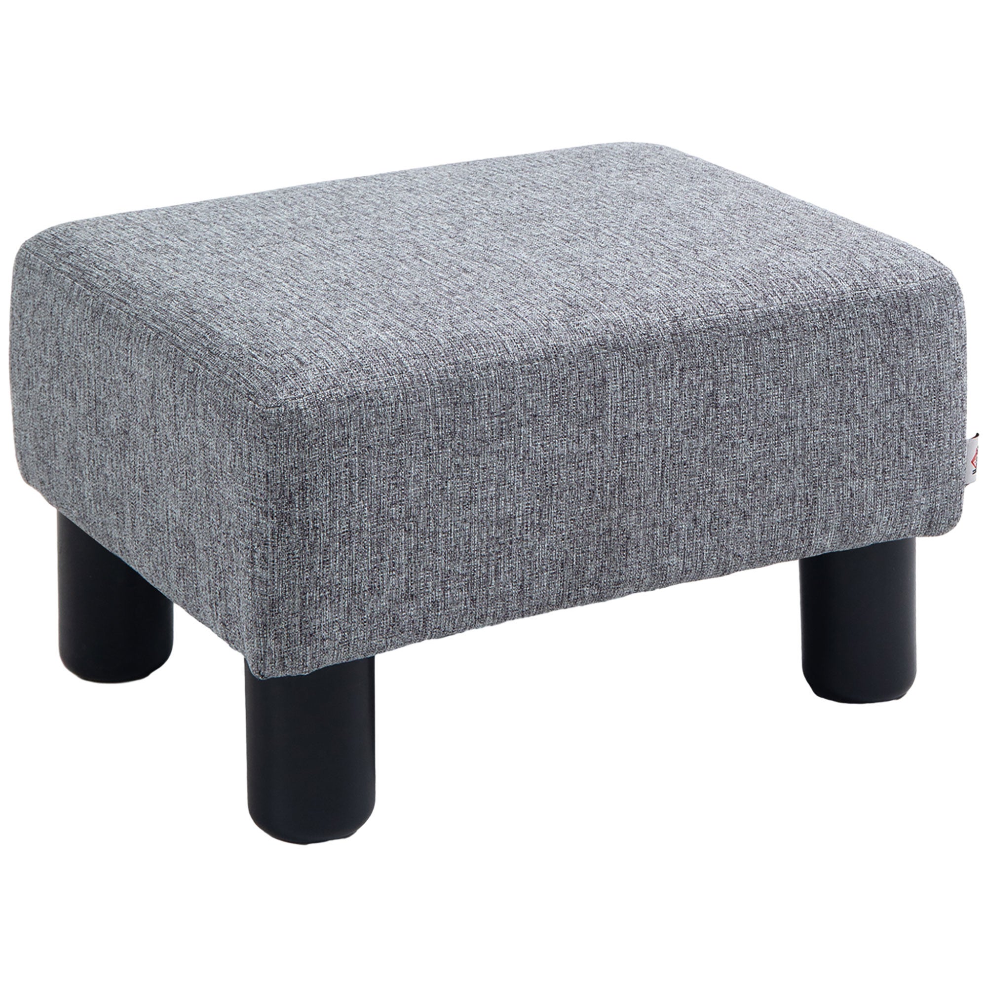 Petit Repose-Pieds En Bois Peint Marron Avec Toile De Jouy Blanc Et Gris – Années 80