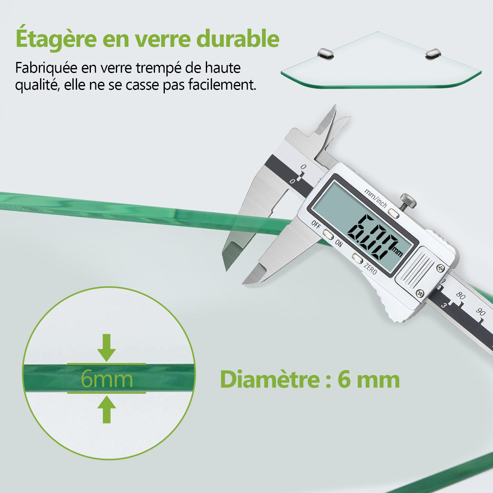 Étagère murale en verre d'angle 23×23 cm, 6 mm d’épaisseur, pour salle de bain – support chromé – 2 pièce S’AFIELINA - 4