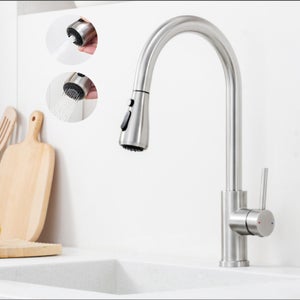 Mitigeur Evier Avec Douchette Extractible - Robinet de Cuisine à 2 Modes de Pulvérisat - Mitigeur Evier Avec Barboteur Démotable - Brossé