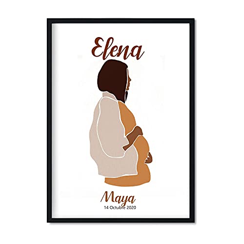 Lámina personalizada mama embarazada pôster para regalar con dibujo mujer embarazada personalizalo con sus nombres y fecha de nacimiento mamá cuadro
