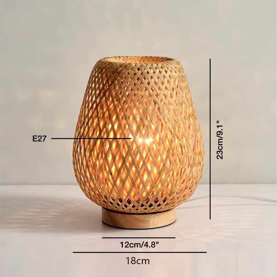 COMELY Lampe de Table en Bambou Fait Main, Petite Lampe Zen Décorative avec Abat-jour Bambou, Éclairage d’Ambiance E27 D18×H25CM pour Salon ou Chambre - 2
