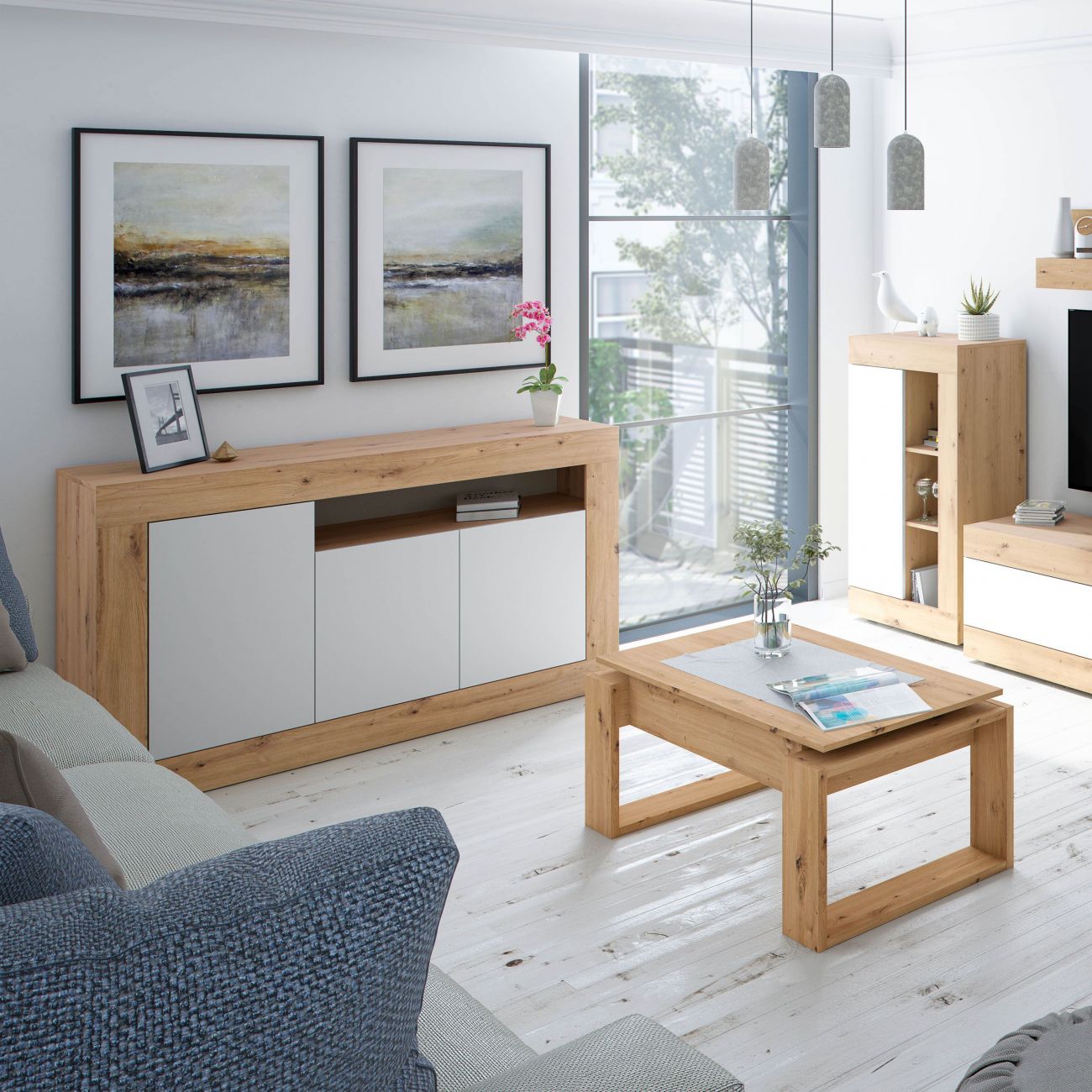 Buffet a 3 ante e 1 foro Velho - Rovere Nodi e Bianco Artik 87 A X 144 AN X 42 P - 9