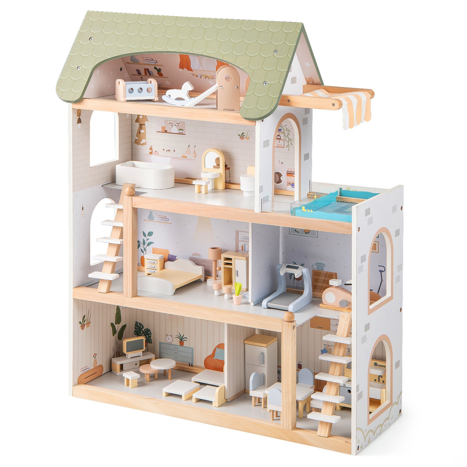Grande Maison de Poupées Villa beige, gris, vert - Tender Leaf