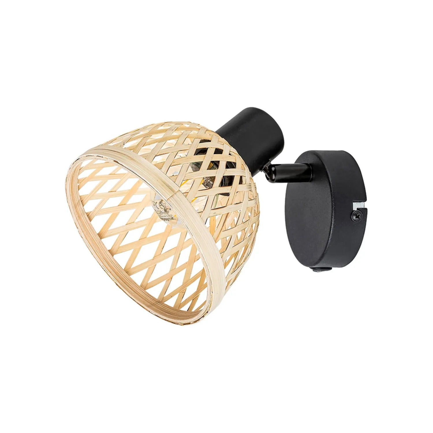 Kinkiet z włącznikiem Rattan czarny matowy 1xE14x15W metal wym:14x13,5x15cm IP20 Rabalux