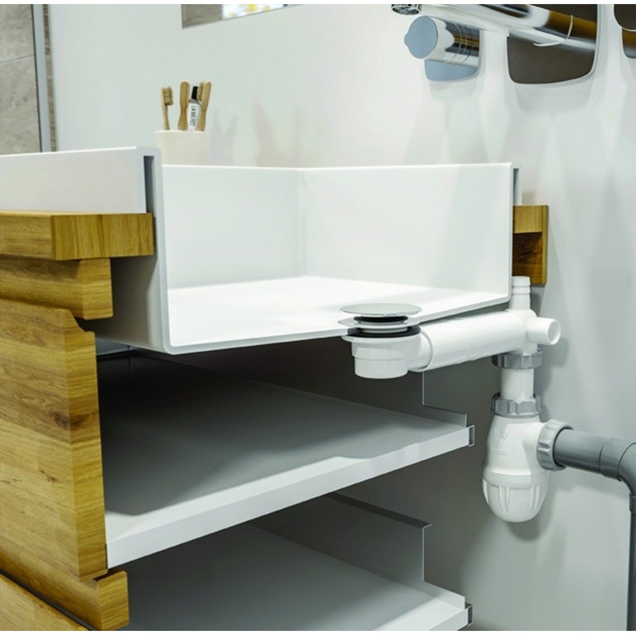 Bonde recoupable + tubulure de lavabo TBXP - Blanc - 3