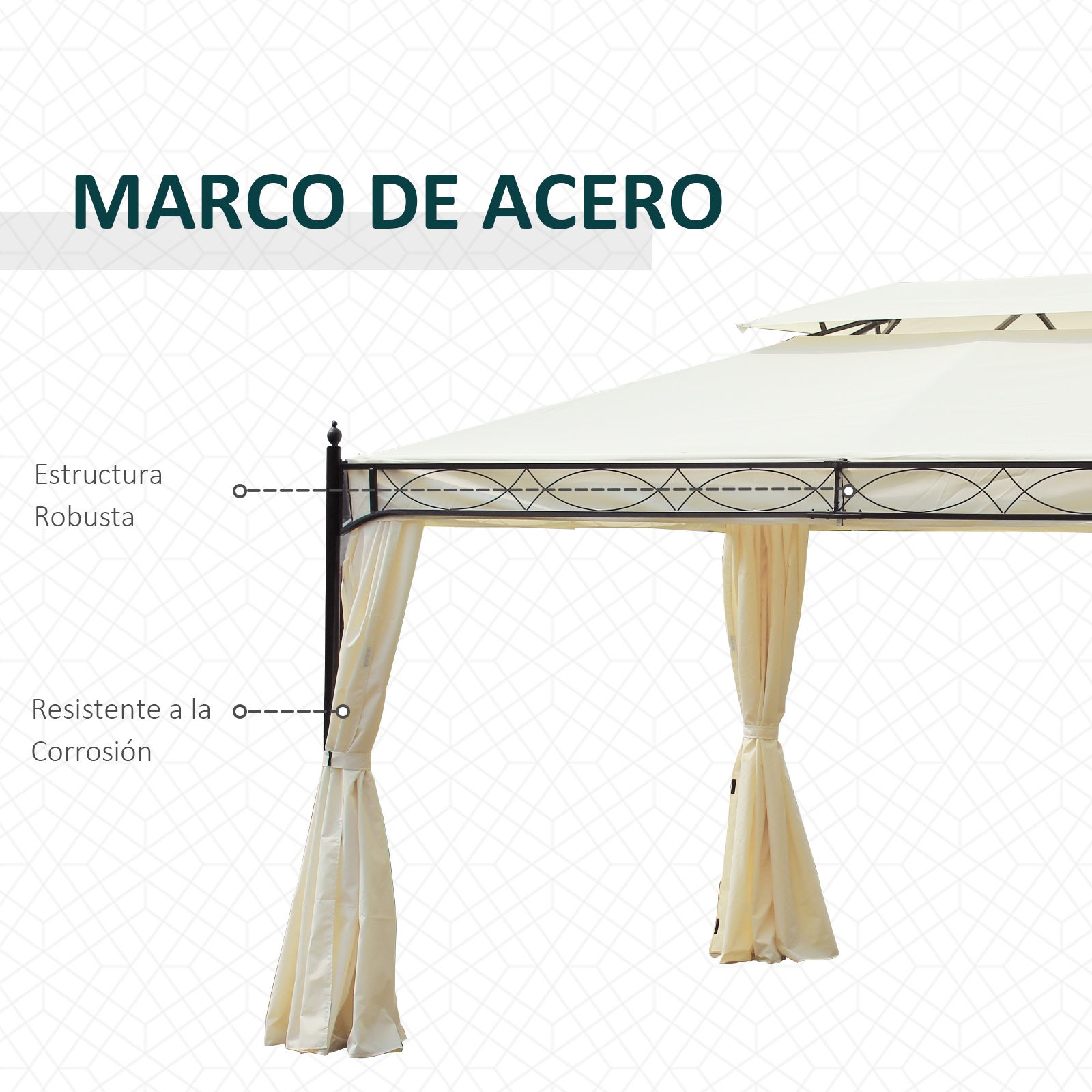 Cenador de Jardín Outsunny Acero, Poliéster Crema 400x300x280 cm - 5