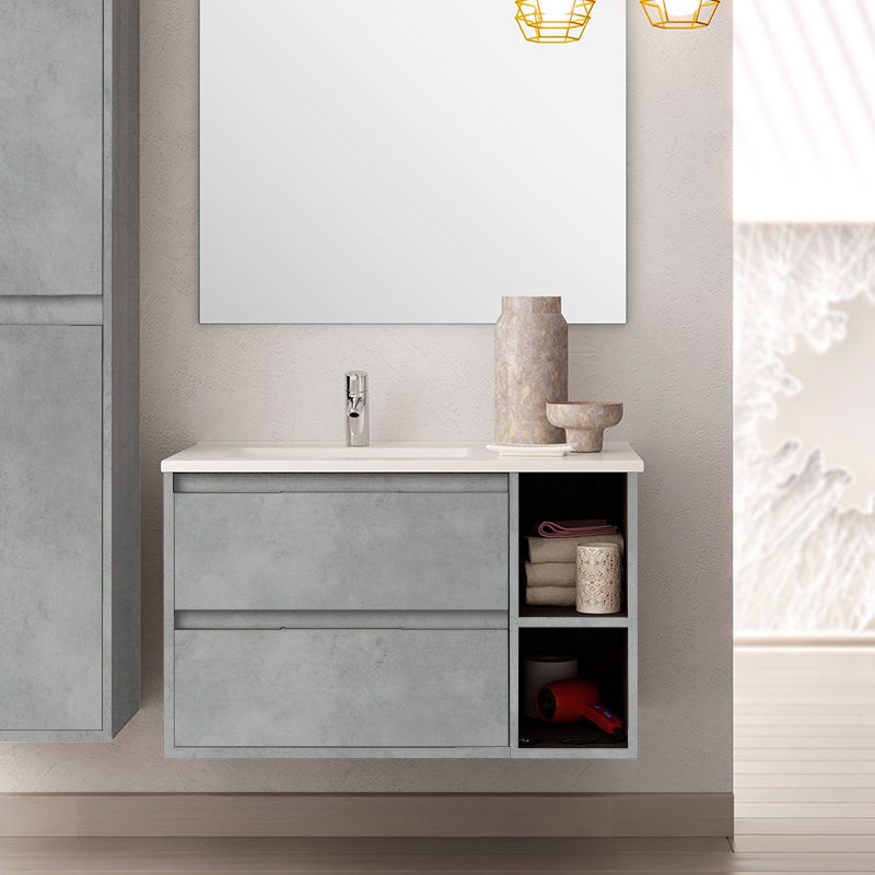 Meuble de salle de bain 80cm vasque déportée - 2 tiroirs et 2 niches - OLYMPE - ciment (gris) - 2