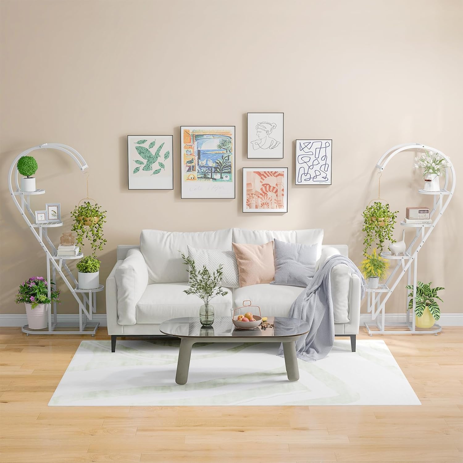 Support pour Plantes en Métal à 5 Niveaux, Étagère à Fleurs avec Crochet,71 x 30,5 x 148 CM (Blanc) - 8