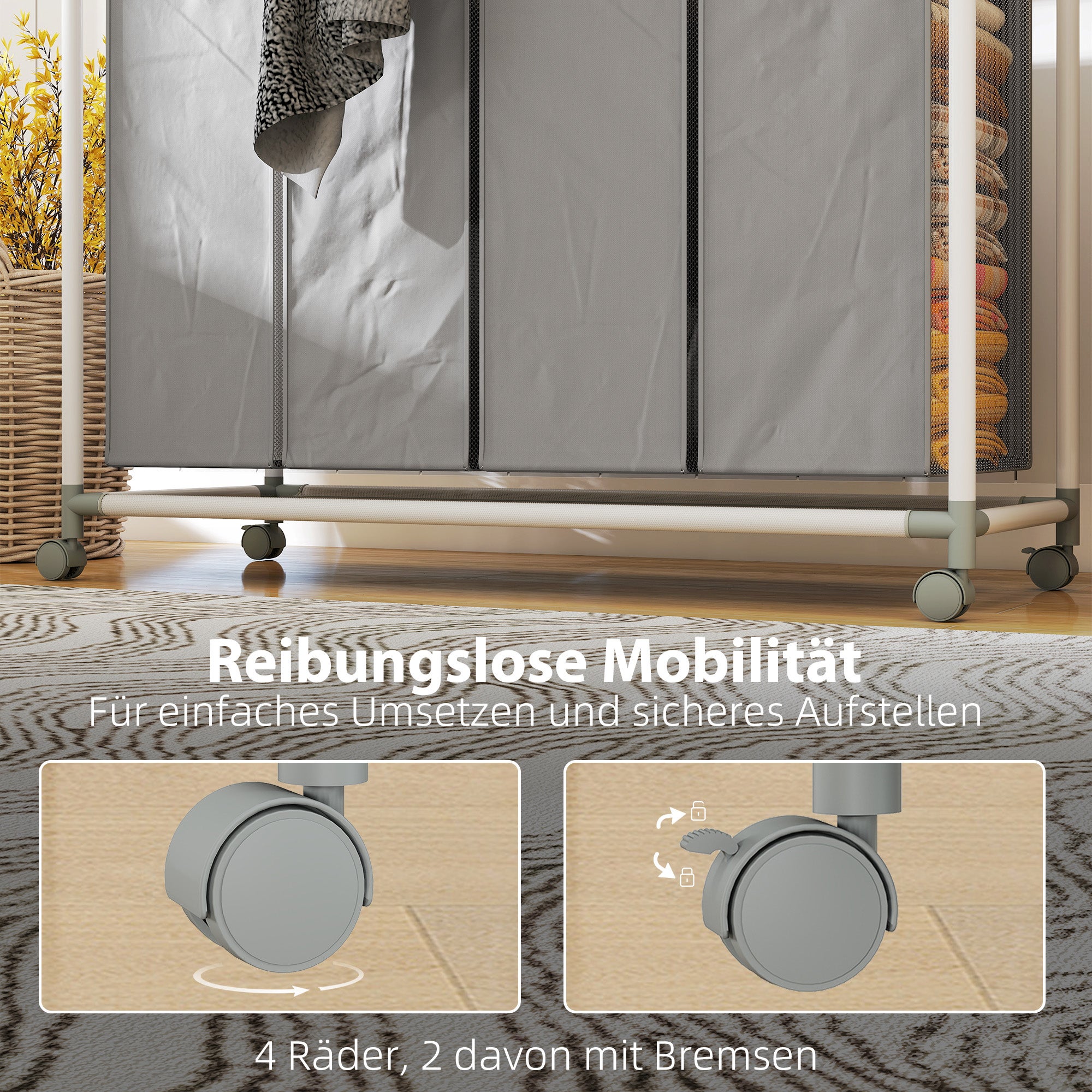 Panier à linge avec 4 tasses,160 L,panier à linge avec paniers,sac à linge,97x38x81cm,gris - 8