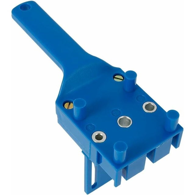 1 pièces Gabarit de percage tourillon,Guide de perage chevilles bois avec butée parallèle,6 mm/8 mm /10mm (bleu)