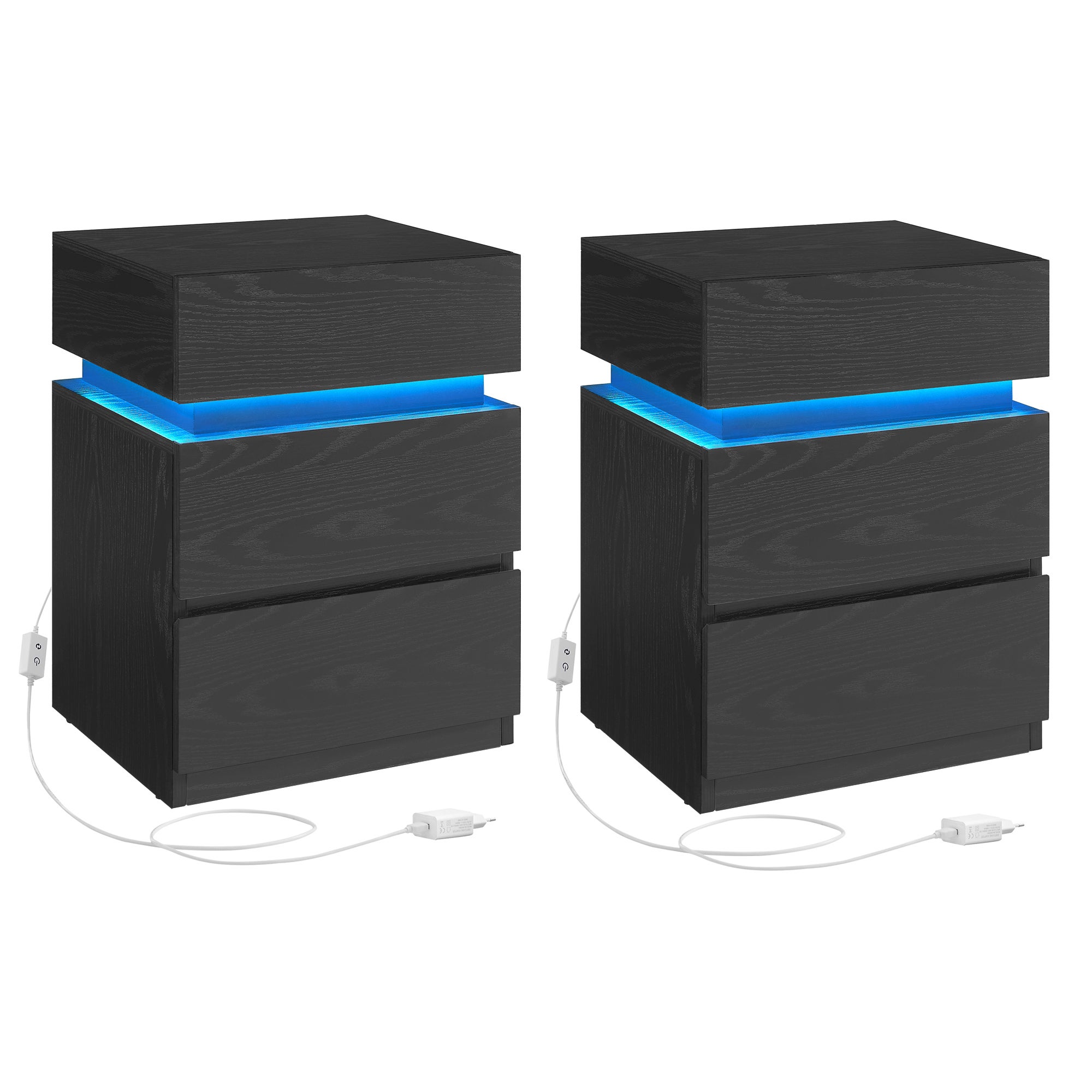 nwixbqoqn Comodino LED con 3 cassetti, 16 colori luci, comodino LED, tavolino per camera da letto, soggiorno, 35 x 40 x 55 cm, nero