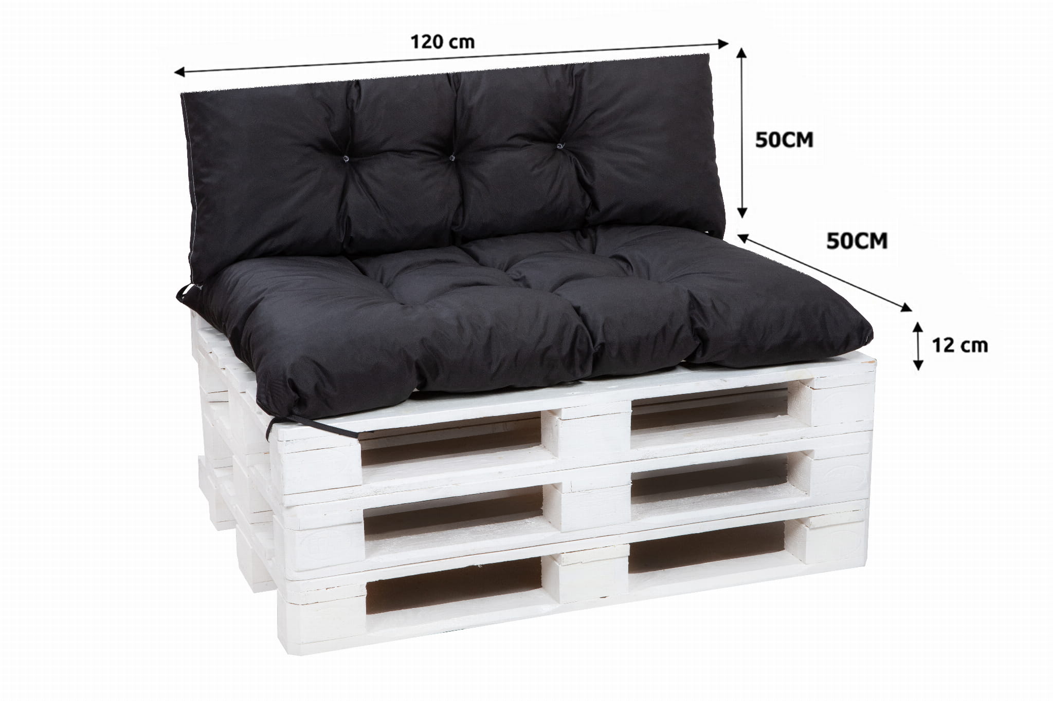 Zestaw poduszek na palety ogrodowe 120x50 Siedzisko-Oparcie 120x50cm poduszki na palety Czarne poduszki na palety ogrodowe poduszki na meble - 3