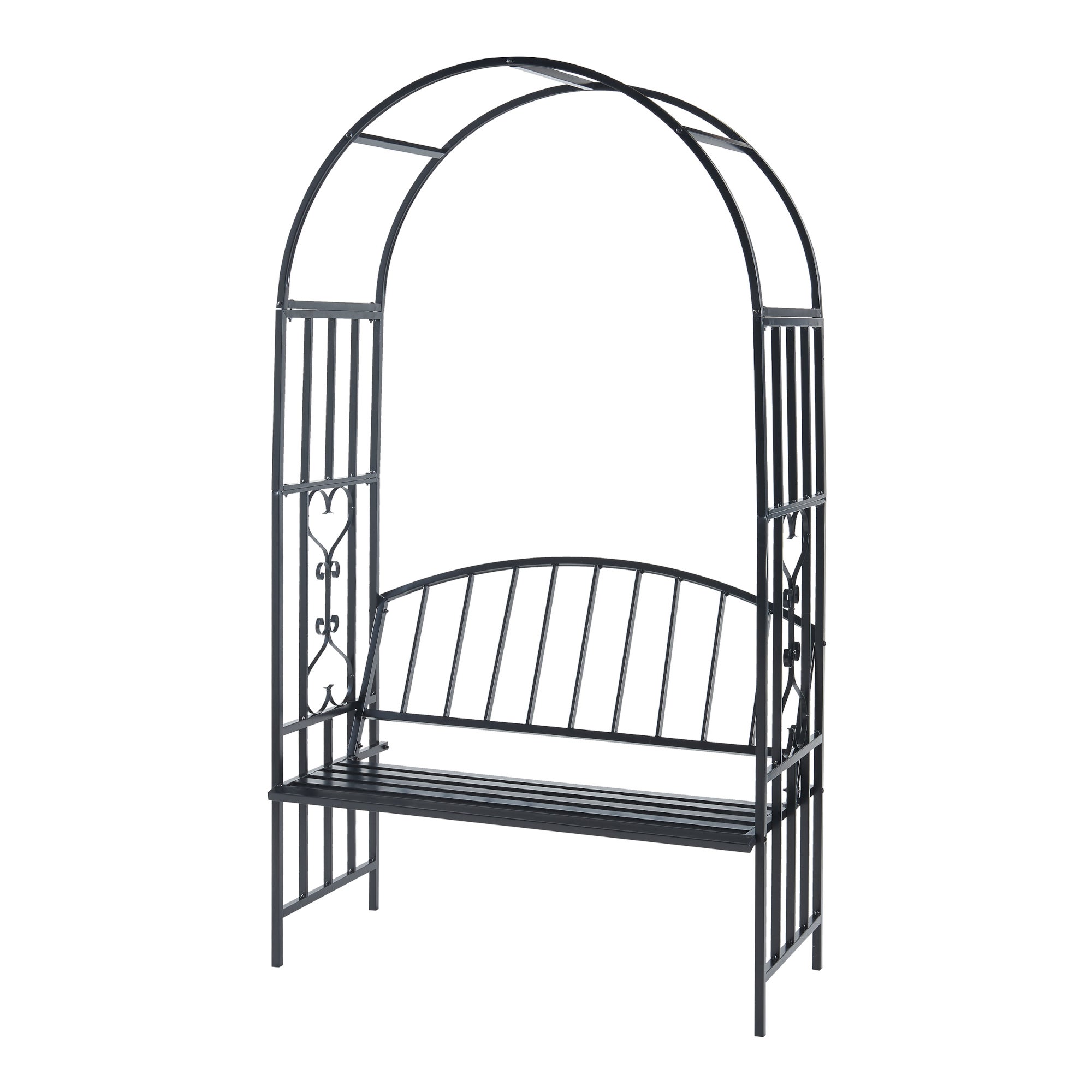 Arche à rosiers avec banc Barile acier 205 x 114 x 55 cm noir casa.pro - 2