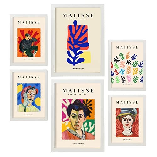 Set de 6 posters de henri matisse retratos láminas de fauvismo y arte abstracto para el diseño de interiores tamaños a3 & a4 marcos blancos