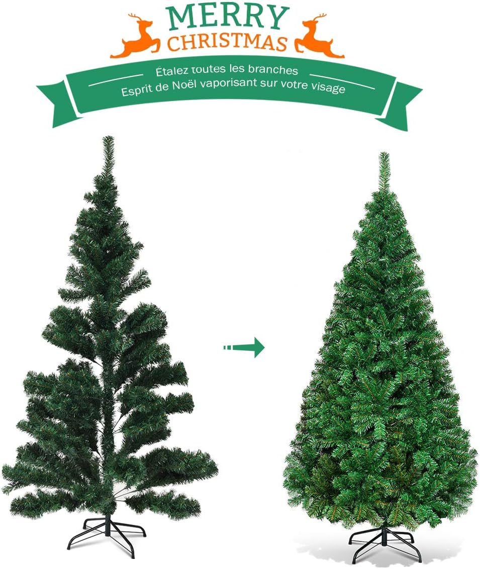 210 cm, sztuczna choinka z metalowym stojakiem, igły z PCW, sztuczne drzewko bożonarodzeniowe, idealne do domu, biura, sklepu i hotelu, zielona - 4
