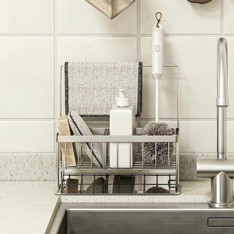 Uchwyt na zlew kuchenny - Uchwyt na gąbkę - Przechowywanie w zlewie - Organizer na zlew - Uchwyt na gąbkę do zlewu - Uchwyt na gąbkę do zlewu - 4