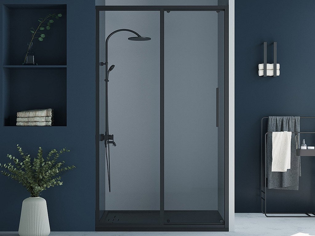 Drzwi prysznicowe przesuwne w czarnym macie w stylu industrialnym – 140 × 195 cm – TORONI