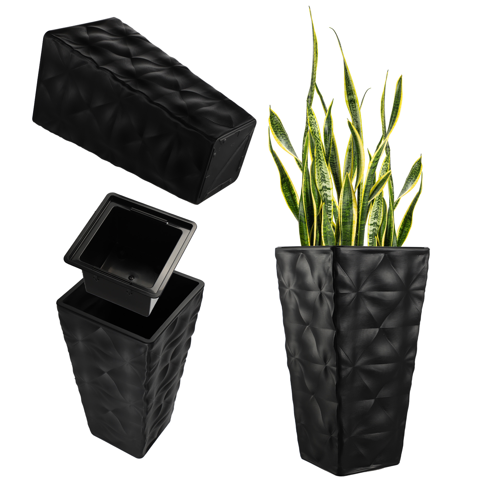 DONICZKA DONICA Z WKŁADEM OSŁONKA KWIETNIK WYSOKA OGRODOWA CZARNA 38x75cm