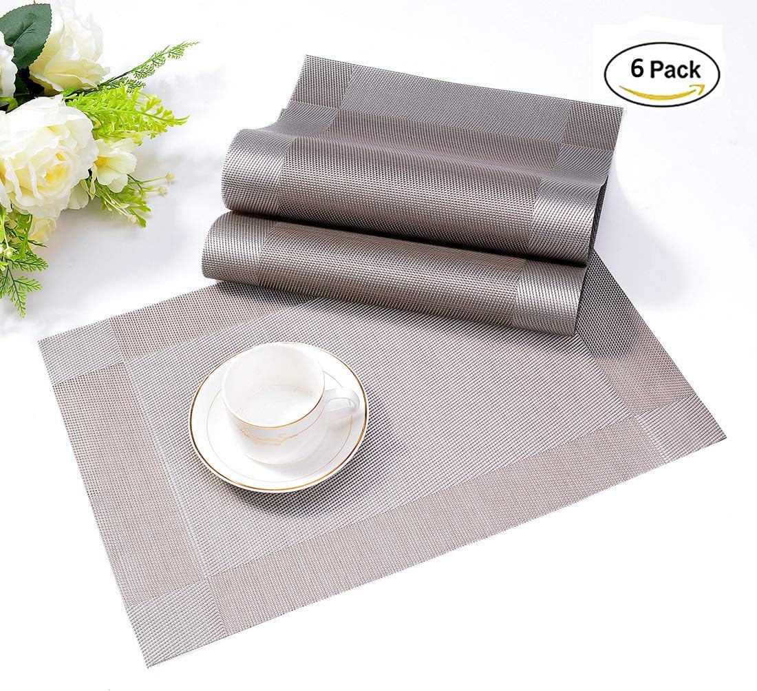 LEMROE Lot de 6 Sets de Table lavables PVC Antidérapant , 30 x 45 cm - Gris - 3