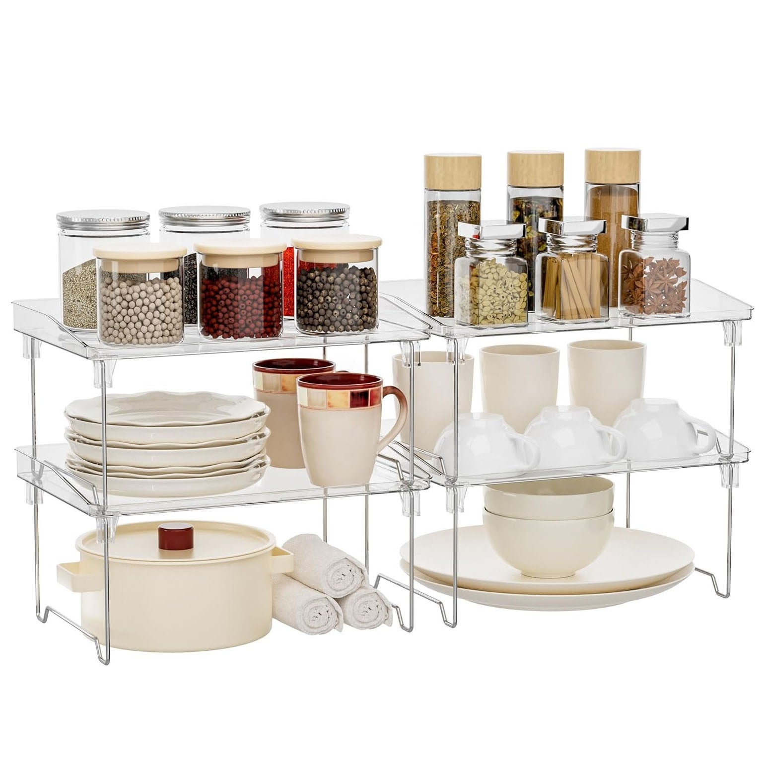 Organiseur Bureau Bambou Relaxdays 4 Pièces - Rangement Cosmétiques Et Fournitures Naturel Blanc