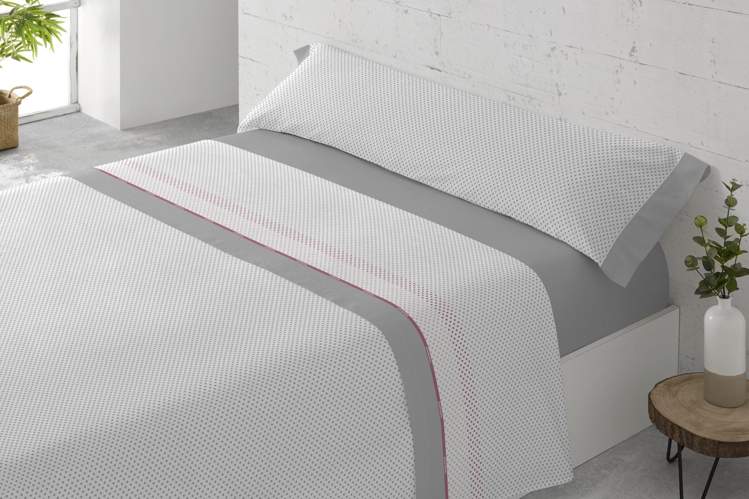 Juego de sábanas 3 piezas 50% algodón 50% poliéster genil gris para cama de 150 cm