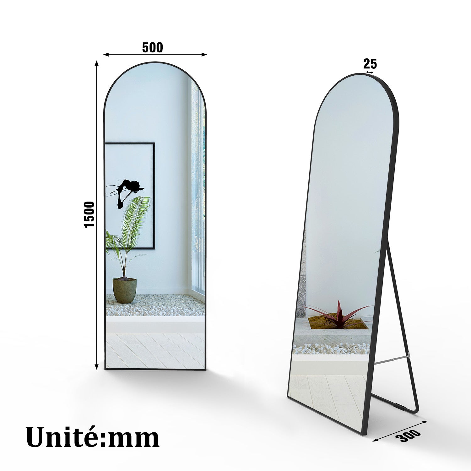Miroir complet arqué Pure noir, Miroir Sur Pied l.50 x H.150 cm - 4
