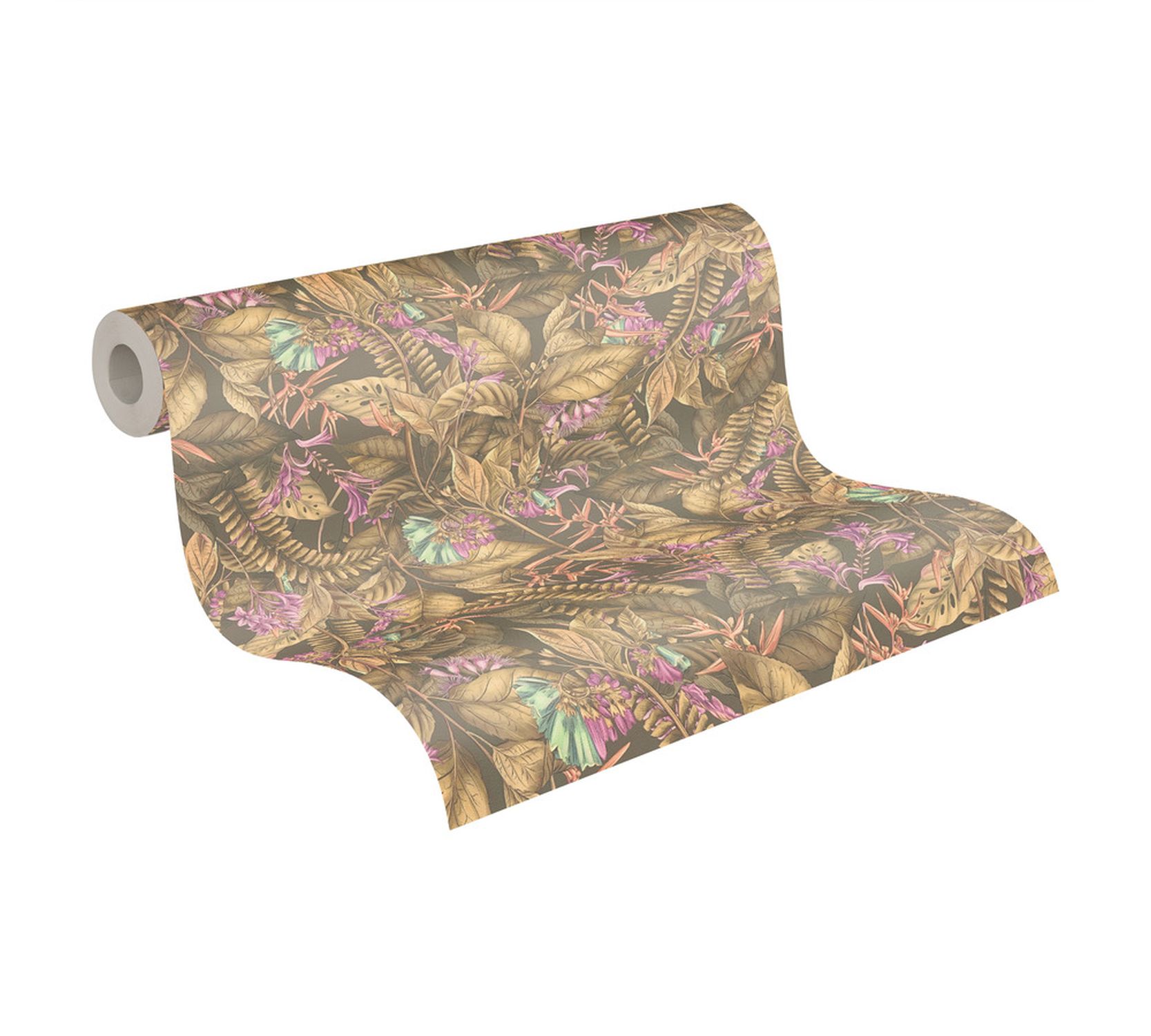 Tapeta tropikalne liście brązowym,beżowymIliliowo fioletowym - 53 cm x 10.05 m - LIVINGWALLS