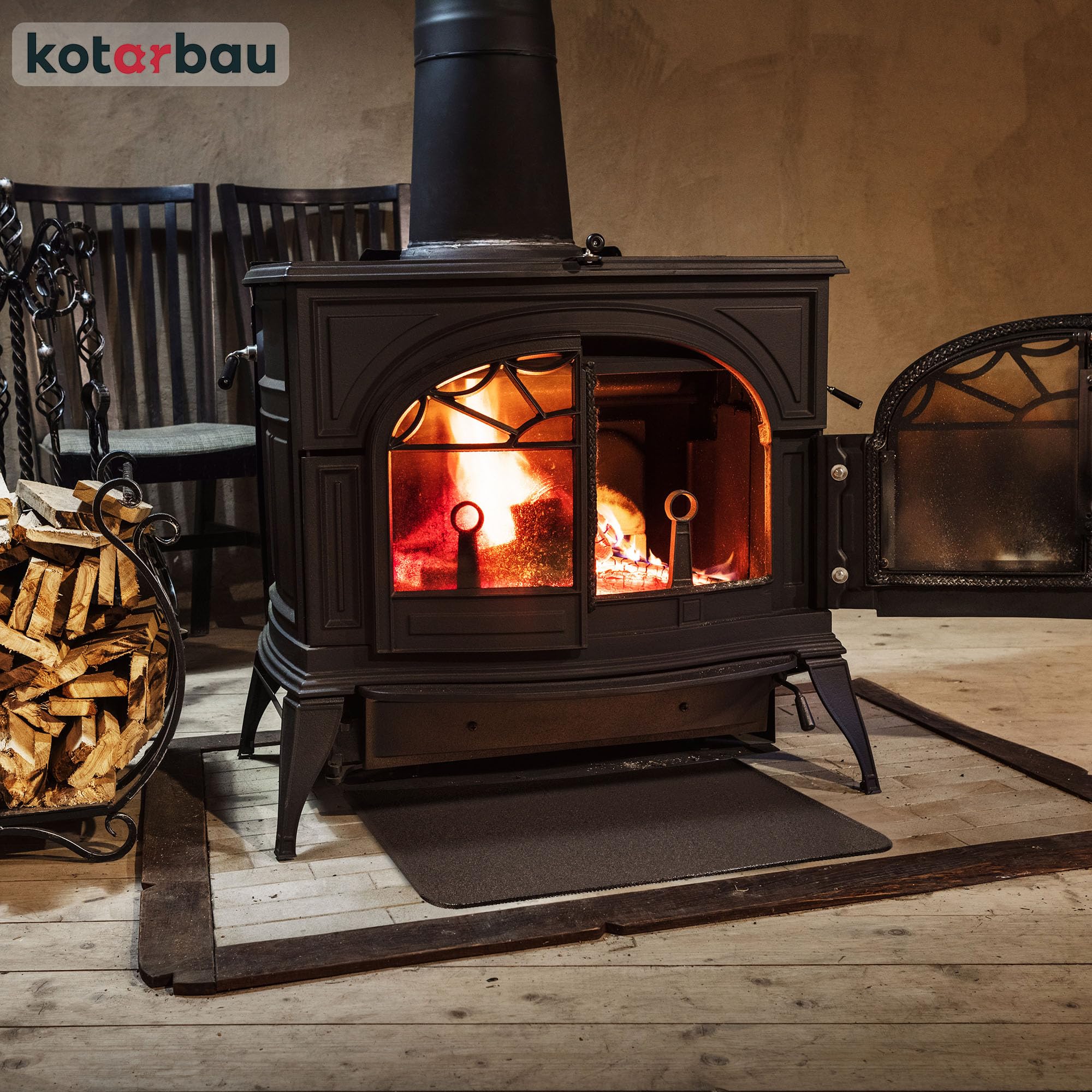 Plaque de protection de sol pour poêles et cheminées 60 x 80 cm - en acier - Cuivre antique - Protection Anti-Étincelles pour Foyers - KOTARBAU - 2