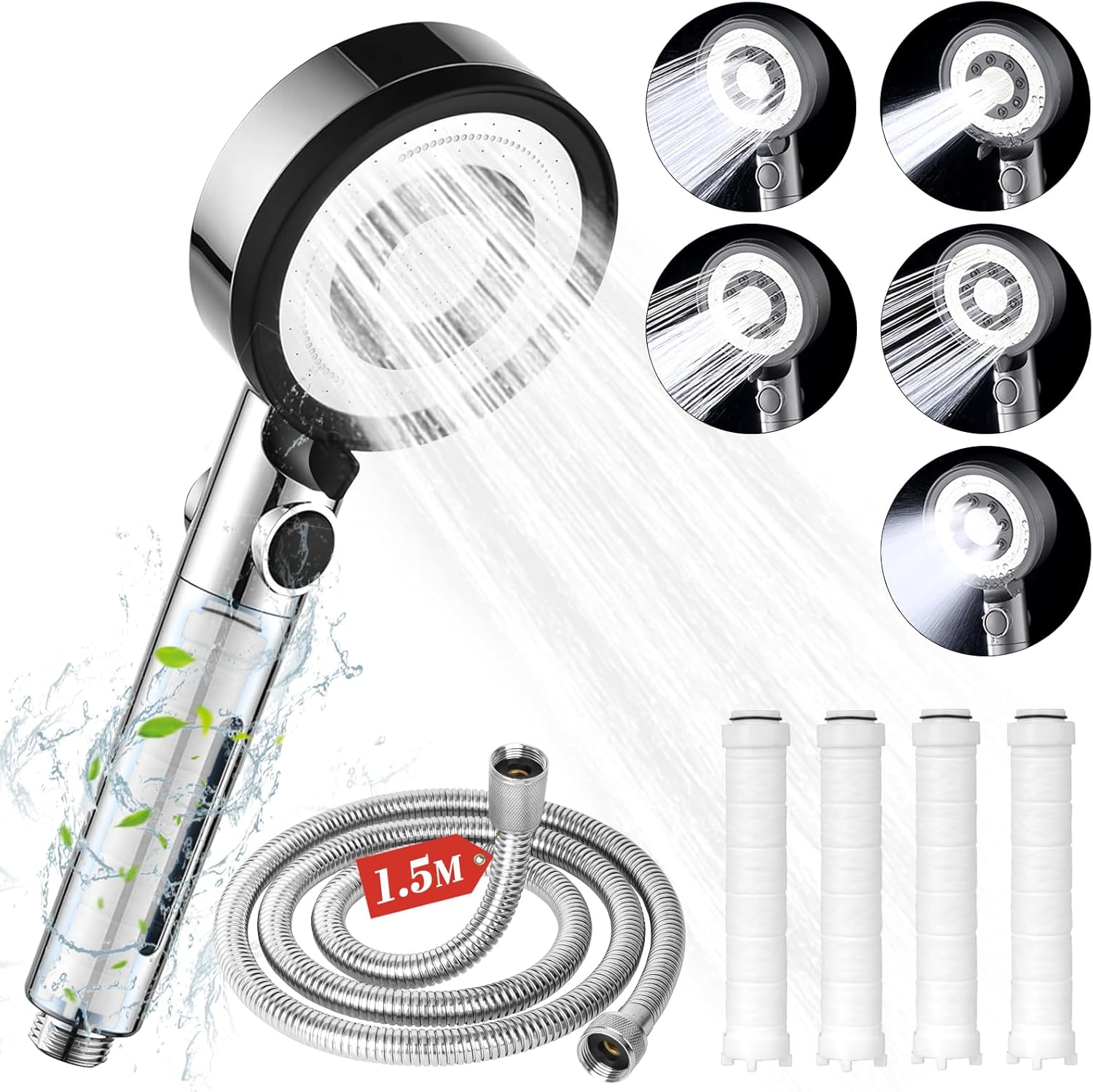 Pommeau de Douche Economie Deau avec Tuyau Douche 1.5M, Anti Calcaire Douchette avec Filtre, Douche Pommeau avec 5 Modes de Jet | Leroy Merlin
