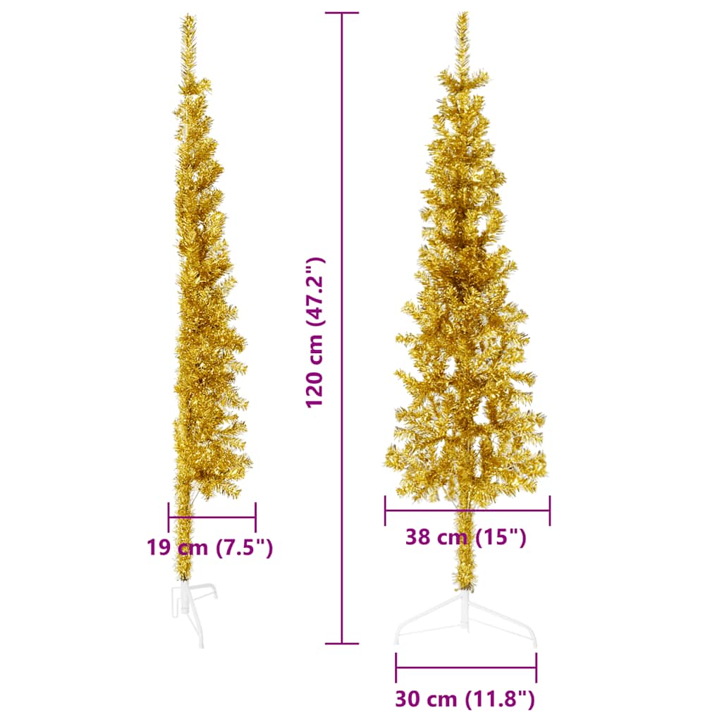 Albero Natale Artificiale Sottile a Metà con Supporto Oro 120cm vidaXL - 8