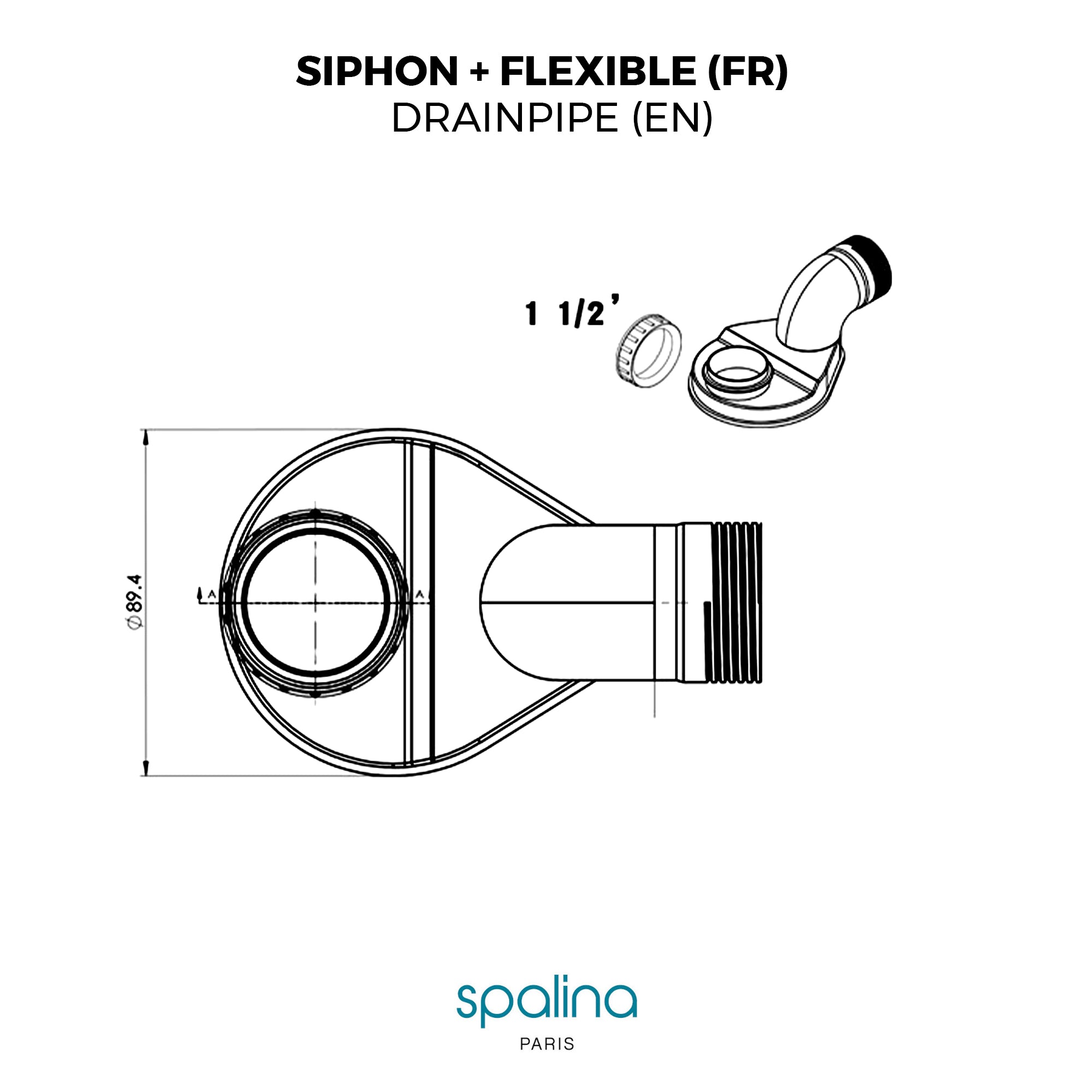 Accessoire Siphon extra plat + flexible 80 x8,94 x6,53 cm, by SPALINA - 7