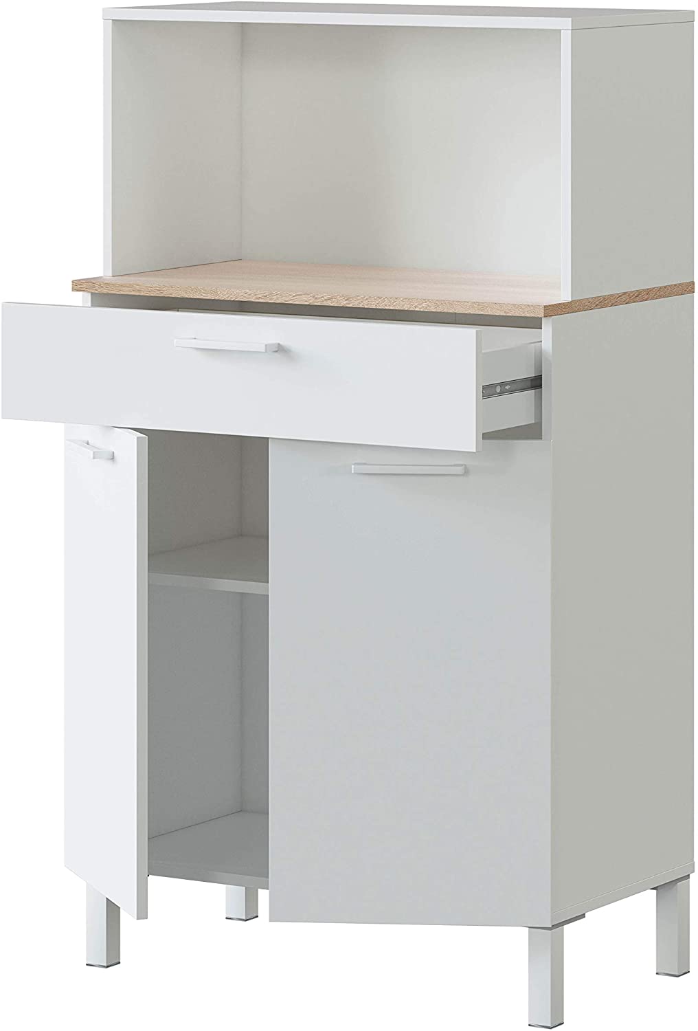 Buffet meuble cuisine 2 portes + tiroir coloris blanc artic / chêne canadien - Hauteur 126 cm x Longueur 72 cm x Profondeur 40 cm - 2